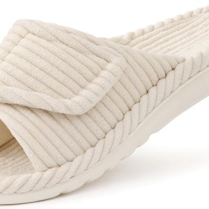 Orthopedic House Slippers for Women Adjustable Arch Support Indoor Slippers Open Toe Corduroy Bedroom Shoes