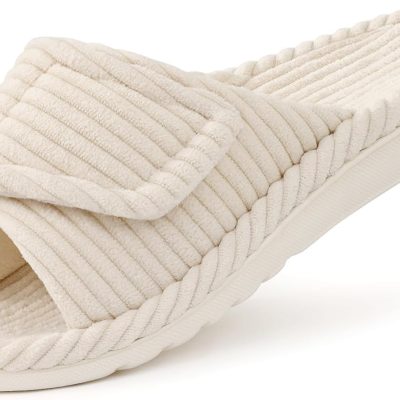 Orthopedic House Slippers for Women Adjustable Arch Support Indoor Slippers Open Toe Corduroy Bedroom Shoes