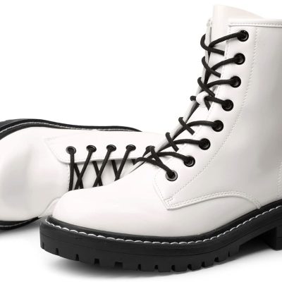 Women Fashion Ankle Booties Causal 8-Eye Side Zipper Lace-up Combat Boots