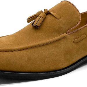 men Suede Slippers Loafers Dress Shoes with Tassel Flats Slip-on Prom Loafer
