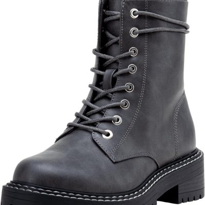 Women Combat Ankle Boots  Low Heel Ankle-Booties with Side Zipper