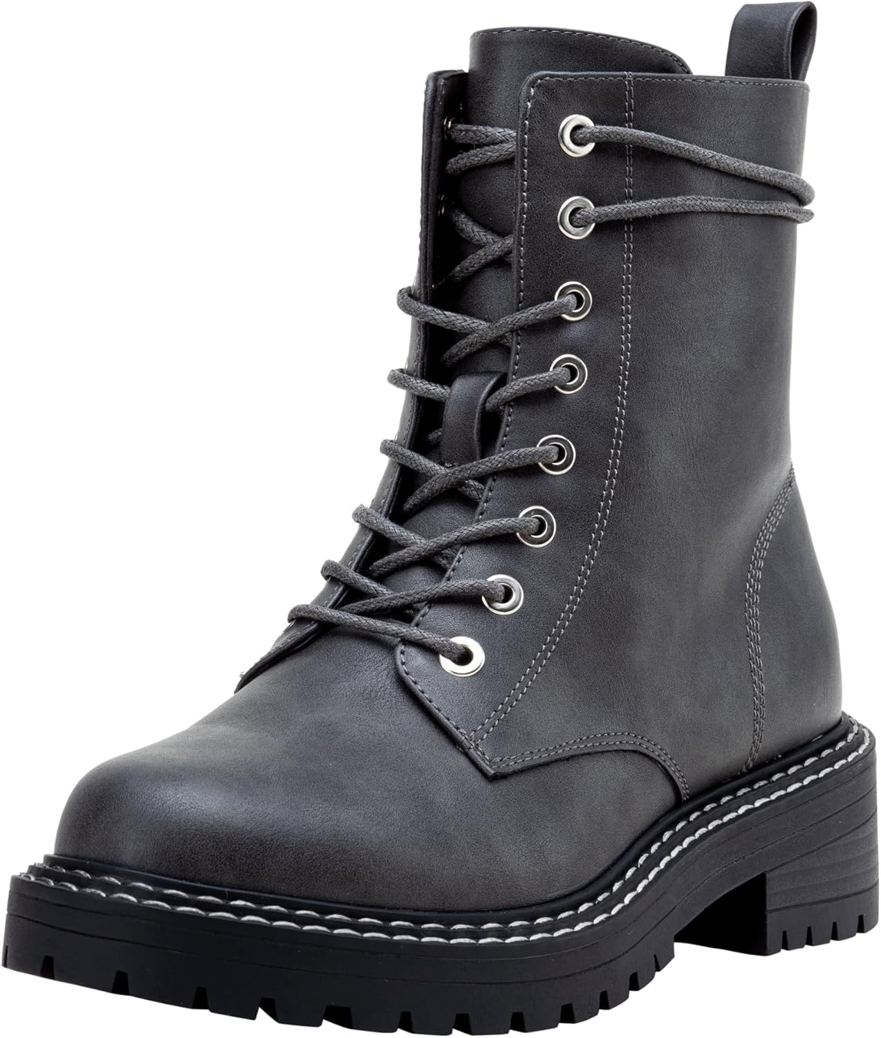 Women Combat Ankle Boots Low Heel Ankle-Booties with Side Zipper