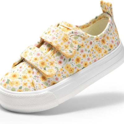 Kid Toddler Sneakers Boys Girls Canvas with Cartoon Dual Hook and Loops for School Walking