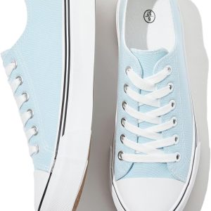 Women White Canvas Sneakers Low Top Lace Up Canvas Shoes Fashion Comfortable