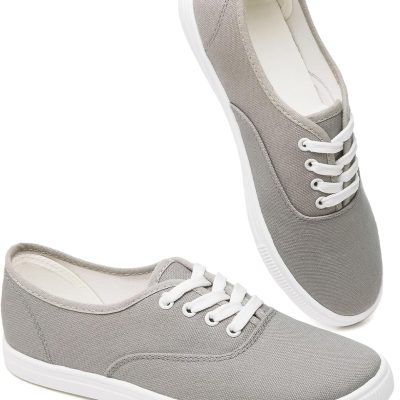 Women Classic White Sneakers,Low Top White Canvas Shoes,Lightweight Casual Canvas Sneakers