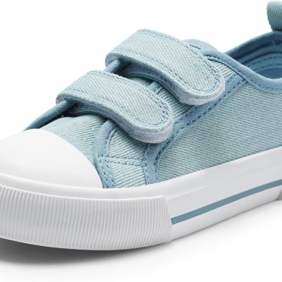 Toddler Kids Canvas Sneakers for Boys and Girls – Casual Walking Shoes with Double Hook-and-Loop Straps, Non-Slip Lightweight Trainers for Baby & Little Kids